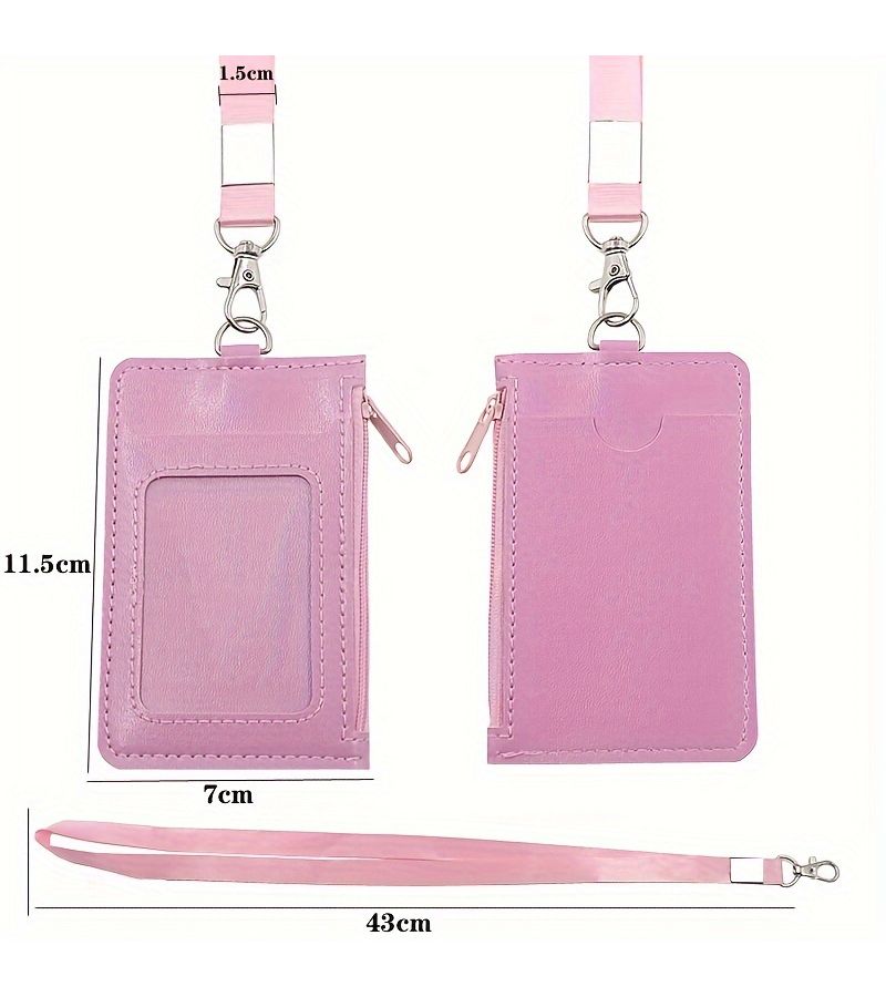 Premium Faux Leather Green Zippered ID Badge Holder With Multiple Card Slots And Lanyard For Office Use - Image 2