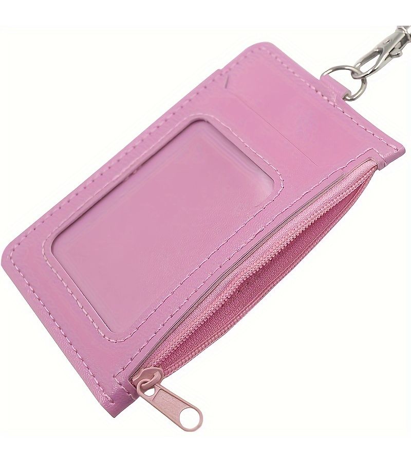 Premium Faux Leather Green Zippered ID Badge Holder With Multiple Card Slots And Lanyard For Office Use - Image 4
