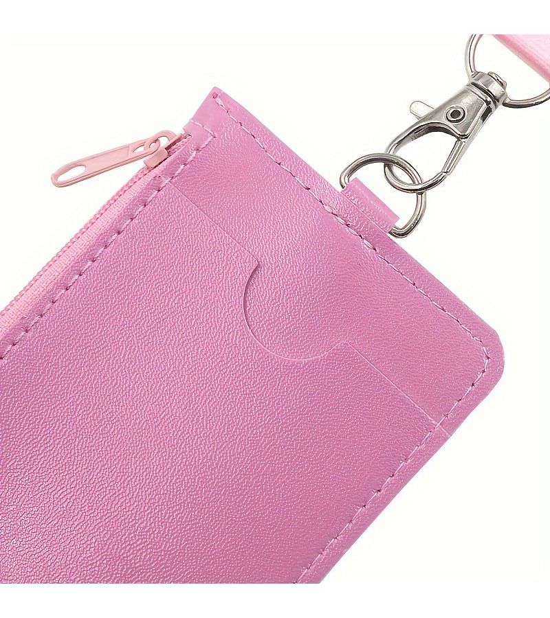 Premium Faux Leather Green Zippered ID Badge Holder With Multiple Card Slots And Lanyard For Office Use - Image 3