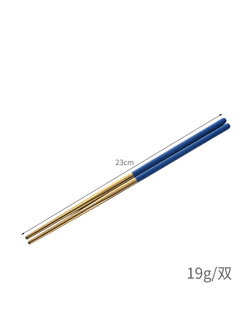 304 stainless steel chopsticks insulated Chinese household chopsticks can be high temperature disinfection children's chopsticks manufacturers wholesale can add logo 23cm [304 material] (Blue Gold) cloth wheel light - Image 1
