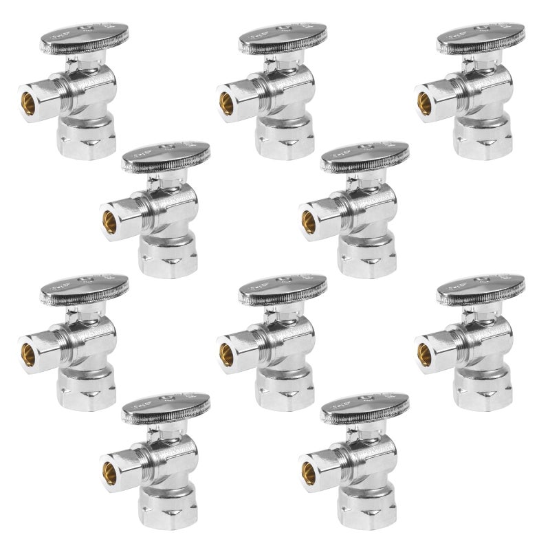 GUOFIS Angle Stop Valve12 FIP Iron Pipe x 38 Compression Chrome Angle Shutoff Valve with 14 Turn Pack of 10VALVE05410Pack - Image 2