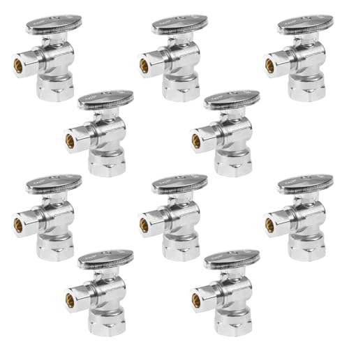 GUOFIS Angle Stop Valve12 FIP Iron Pipe x 38 Compression Chrome Angle Shutoff Valve with 14 Turn Pack of 10VALVE05410Pack - Image 1