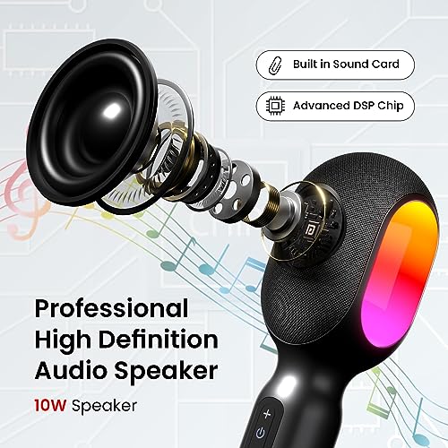 Portronics Dash 2, 2400-2480 MHz Wireless Bluetooth Karaoke Mic with 10W Speaker,Upto 10 Hour Playtime, Dynamic RGB Lights, Music Recording, Duet Singing, Mini Karaoke Machine for Car Travel - Image 3