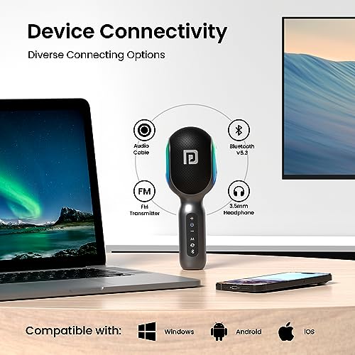 Portronics Dash 2, 2400-2480 MHz Wireless Bluetooth Karaoke Mic with 10W Speaker,Upto 10 Hour Playtime, Dynamic RGB Lights, Music Recording, Duet Singing, Mini Karaoke Machine for Car Travel - Image 2