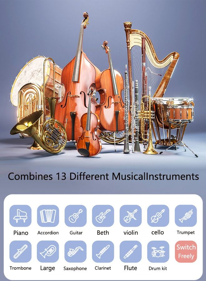 Kelesa Thumb piano intelligent 5-key electronic musical instrument can switch 13 kinds of musical instruments, including guitar, piano, violin, etc. Suitable for adults and children - Image 2