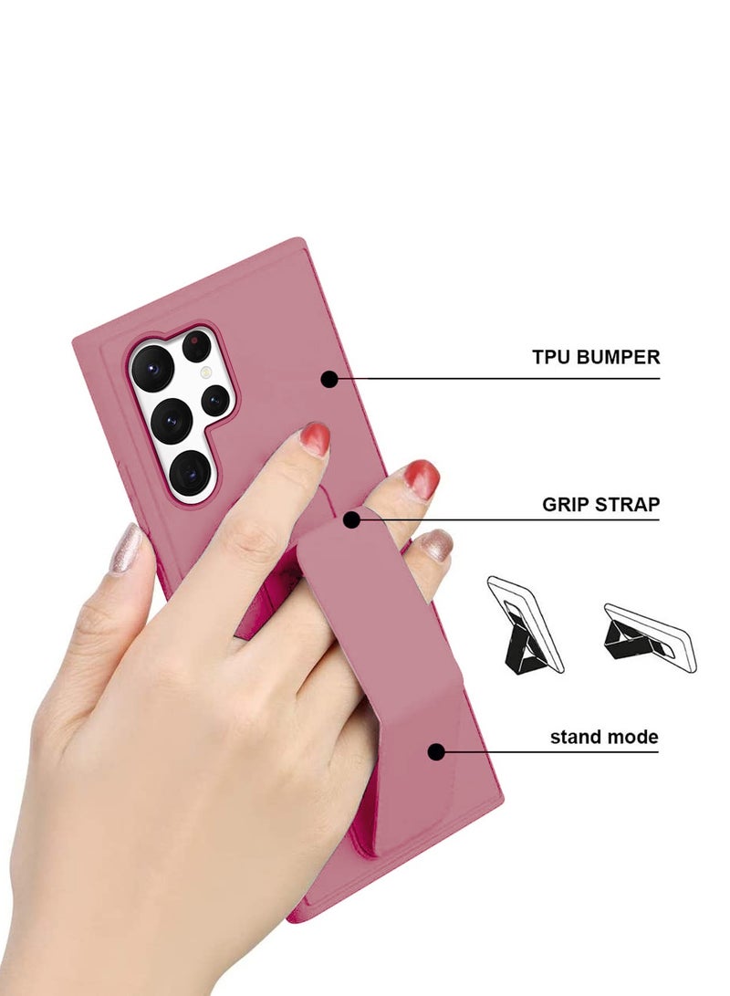 Hand Grip And Multi Stand Magnetic Car Mount Kickstand Finger Strap Case Cover For Samsung Galaxy S24 Ultra 5G 2024 Pink