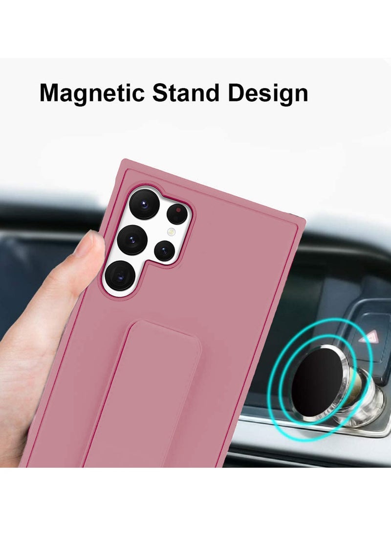 Hand Grip And Multi Stand Magnetic Car Mount Kickstand Finger Strap Case Cover For Samsung Galaxy S24 Ultra 5G 2024 Pink