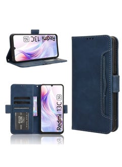 HuHa Case Cover For Xiaomi Redmi 13C 5G / 13R 5G Skin Feel Calf Texture Card Slots Leather Phone Case Blue 