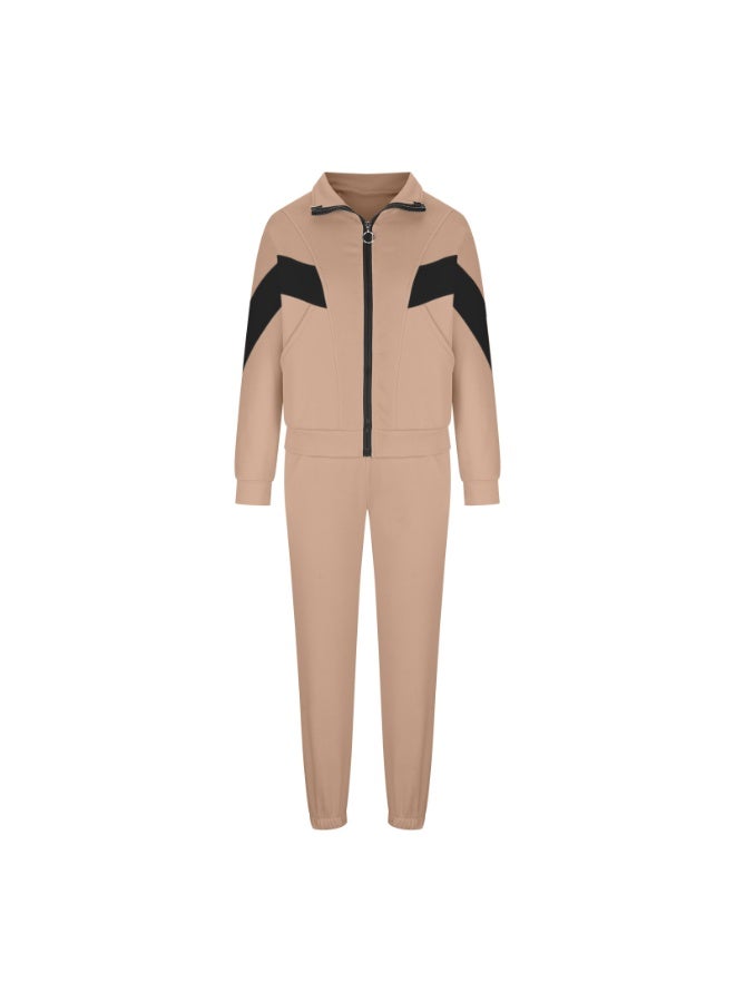 NIBEMINENT Fashion Sports Suit For Women Autumn Winter  Casual Zipper Long Sleeve Splicing Sweatshirt High Waist Trousers 2 Piece Set - Image 1