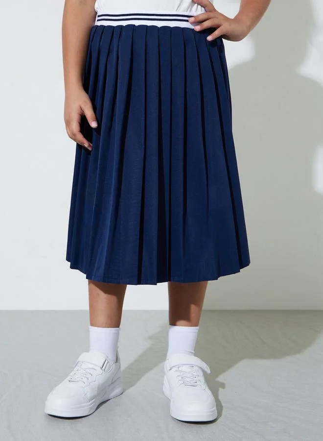 ستايلي Teen Girls Pleated Skirt with Striped Elastic Waistband