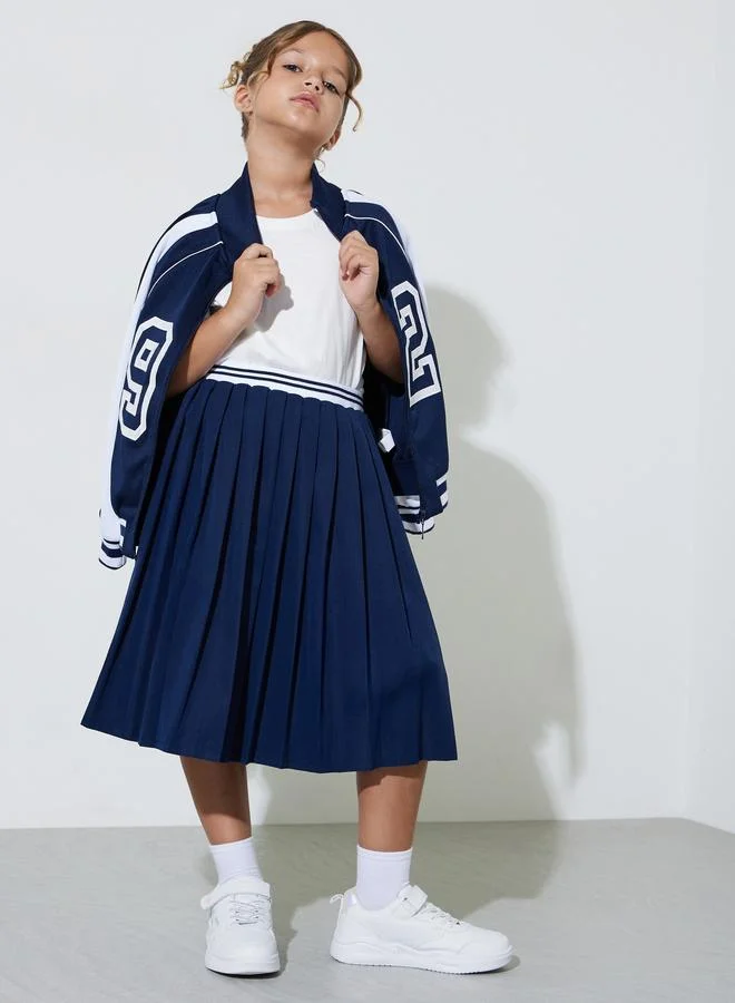 ستايلي Teen Girls Pleated Skirt with Striped Elastic Waistband