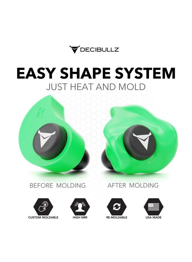 Decibullz Custom Molded Earplugs, 31dB Highest NRR, Comfortable Hearing Protection for Shooting, Travel, Work and Concerts (Green)… - Image 2
