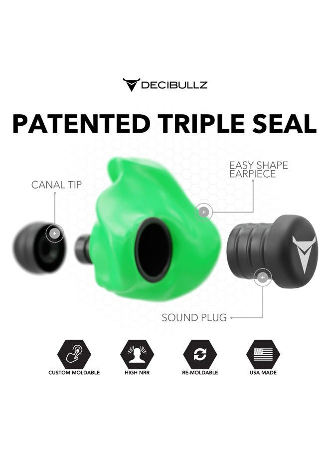Decibullz Custom Molded Earplugs, 31dB Highest NRR, Comfortable Hearing Protection for Shooting, Travel, Work and Concerts (Green)… - Image 3
