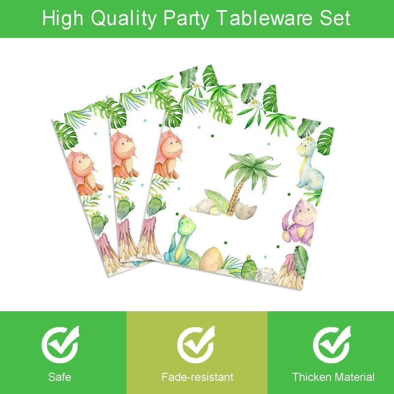 Vanulus 96 Pieces Dinosaur Birthday Party Decorations Supplies Dinosaur Baby Shower Party Tableware Set Watercolor Dino Baby Shower Birthday Party Dessert Plates Napkins Forks for 24 Guests - Image 4