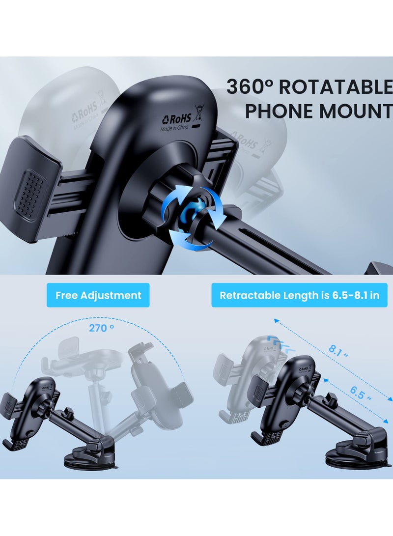 Car Phone Holder Phone Holder Fits Car Windshield Dashboard Air Vent Universal Hands-Free Car Phone Holder Fits Smartphones Apple iPhone 15 14 13 12 Pro Max Samsung Galaxy S - Image 3