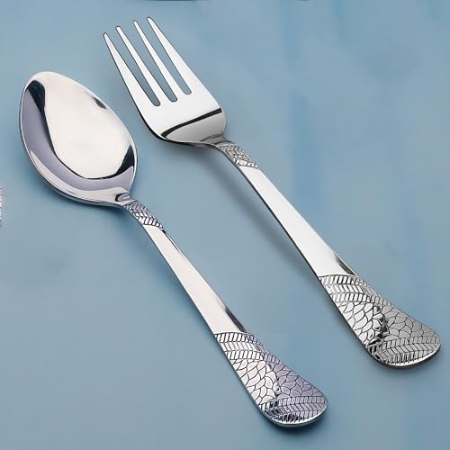 Parage 12 Pieces Stainless Steel Cutlery Set, 18.5 cm, Premium Cutlery for Home & Kitchen, Luxury Dining Tableware Gift for House Warming, Silver Imperial Design (6 Table Spoons & 6 Table Forks) - Image 1