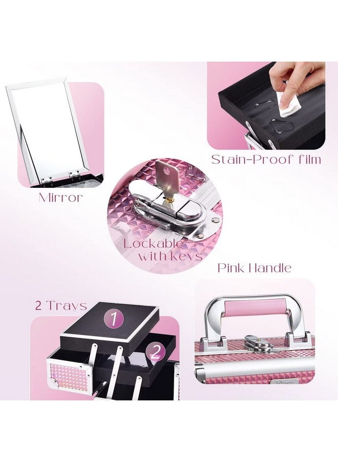 جوليجريس حقيبة أدوات تجميل جوليجريس، صندوق مستحضرات تجميل محمول، منظم أدوات مكياج، درجان لتخزين أدوات المكياج مع مرآة بقفل لخبراء التجميل، لوازم تجميل الأظافر، صندوق أدوات مكياج متنقل، لون وردي حورية البحر - Image 4
