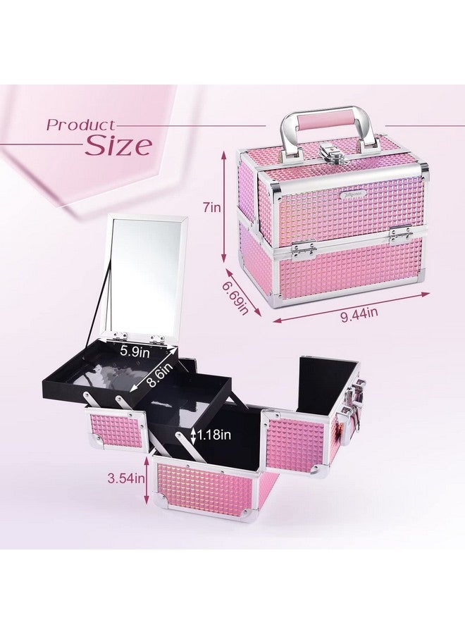 جوليجريس حقيبة أدوات تجميل جوليجريس، صندوق مستحضرات تجميل محمول، منظم أدوات مكياج، درجان لتخزين أدوات المكياج مع مرآة بقفل لخبراء التجميل، لوازم تجميل الأظافر، صندوق أدوات مكياج متنقل، لون وردي حورية البحر - Image 5