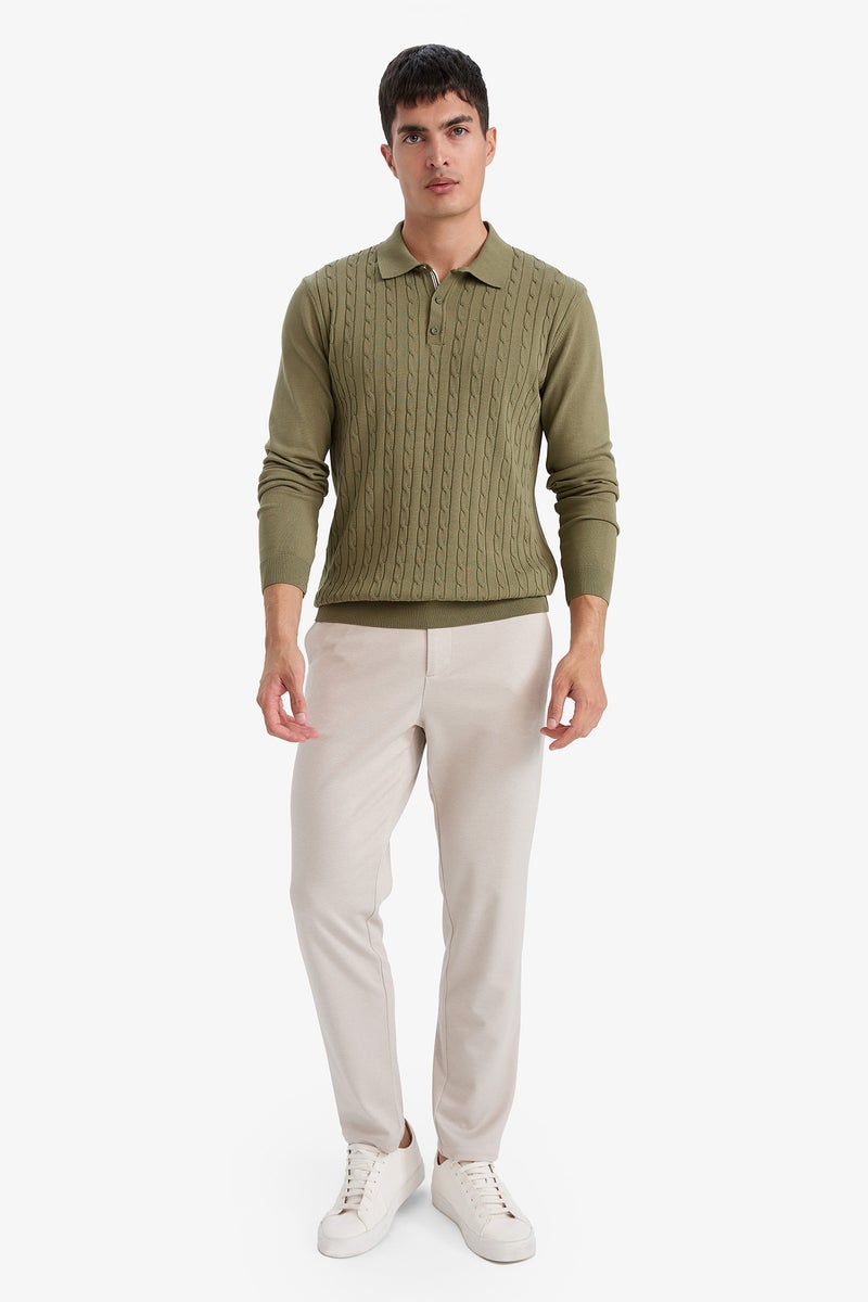 DeFacto Green Man Standard Fit Polo Collar Knitwear Pullover Casual - Image 2
