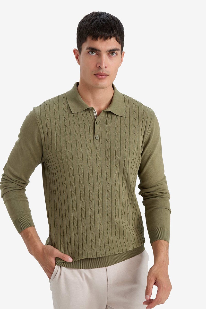 DeFacto Green Man Standard Fit Polo Collar Knitwear Pullover Casual - Image 4