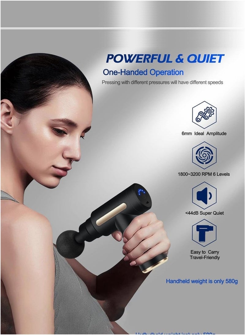 Arabest Mini Massage Gun, Portable 6 Speeds Muscle Massager Deep Tissue with 4 Massage Heads, Super Quiet Type-C Charging Percussion Massage Gun for Muscle Pain Stiffness Relief - Image 4