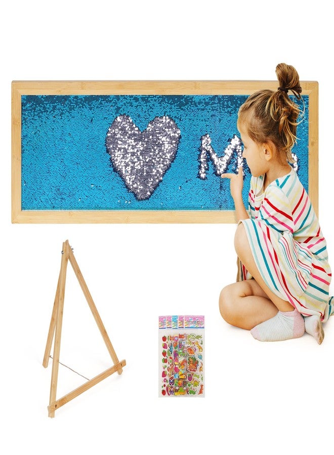 Flenpptly Sensory Wall | Sensory Wall Panel for Kids | Sequin Fabric Sensory Wall | Sequin Sensory Wall Frame | Sequin Flip Fabric | Sensory Wall Panel | Wall Sensory Board (Blue) - Image 1