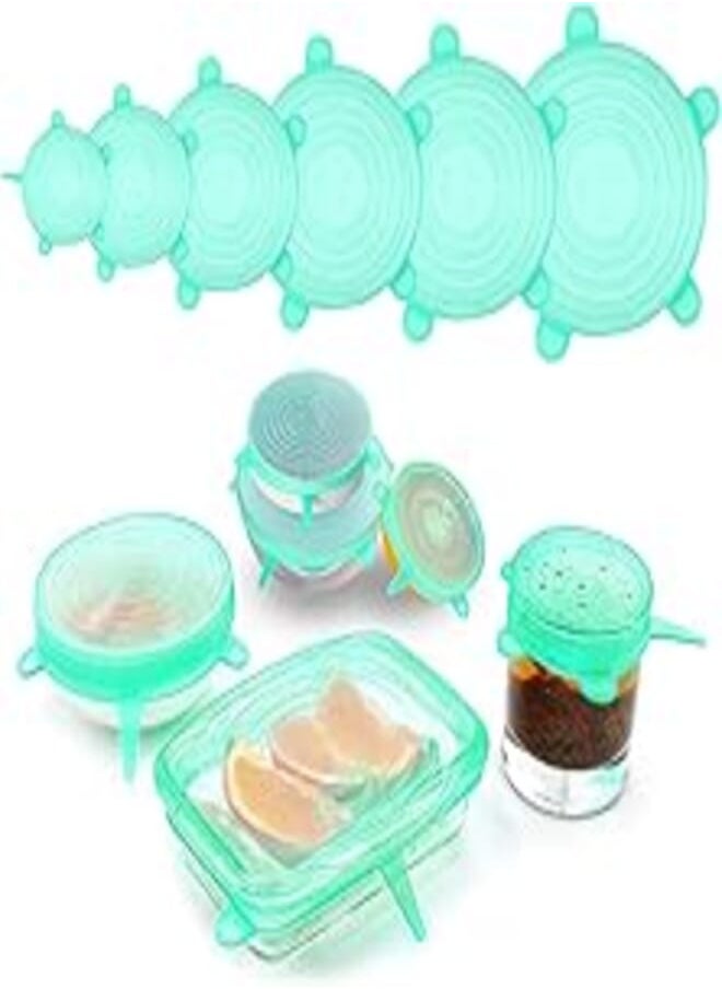 xinda - 6PCS Silicone Lids Food Covers Silicone Stretch Lids 6 Different Sizes BPA Free Silicone Lids Food Covers Reusable Bowl Lids Fit Various Shape of Containers, Dishes, Bowls,Jars (Green) - Image 1