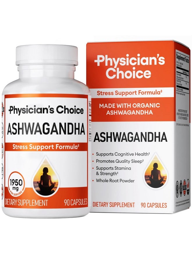 Physician's CHOICE Physician's CHOICE Ashwagandha Supplement - 1950mg of Bioavailable Organic Ashwagandha Root Powder - Black Pepper Extract, Stress Support, Mood Support Supplement, 90 Veggie Ashwagandha Capsules 