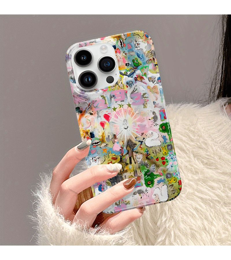 غلاف هاتف بتصميم كارتوني ساحر وفني لهاتف iPhone 13 Mini بألوان مختلطة، يوفر حماية شاملة من الصدمات مع نقش حيوي وواقعي. - Image 5