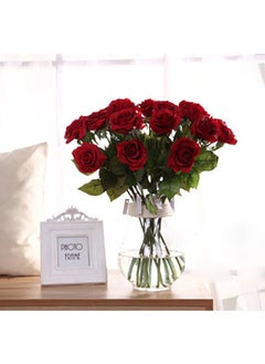 Bluelans Single Piece Artificial Rose Wedding Flower Red/Green 45centimeter 