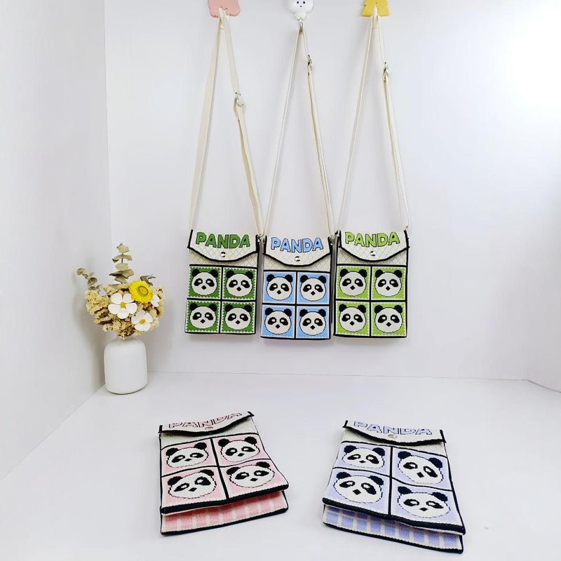 New Fashion All-Match Fashionable Knitted Bag Hand Bag Casual Cute Crossbody Bag Panda Mobile Phone Bag - Image 3