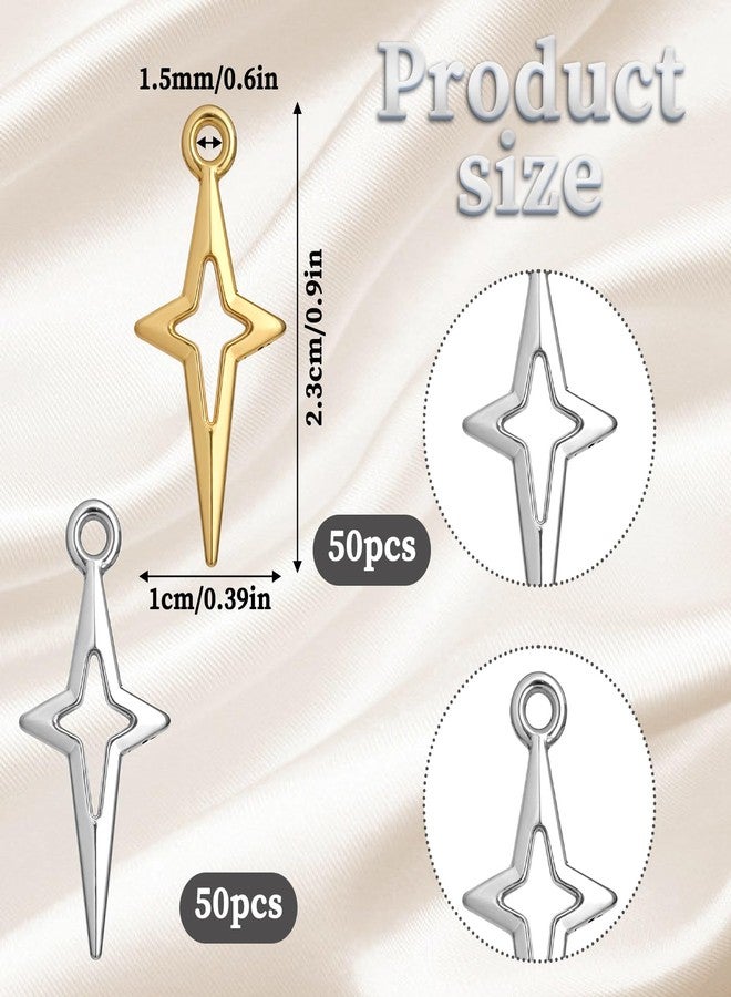 YQQYG 100 Pcs Star Charms, Gold Silver Star Pendant Charm for Jewelry Making, 0.9 * 0.4 in Mini Metal Hollow Four-pointed Star Charms for DIY Craft, Necklace, Earring, Bracelet, Pendant, Charms - Image 5