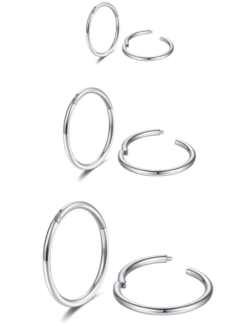 Earmark Silver Hoop Nose Ring 18G , Surgical Stainless Steel 18 Gauge Small Hinged Segment Nose Rings Septum Clicker Nostril Piercing Jewelry, Mini Endless Seamless Sleeper Hoops Tiny Thin Huggie Hoop Earrings Set for Cartilage Helix Daith Tragus (7/8/9mm) - Image 2