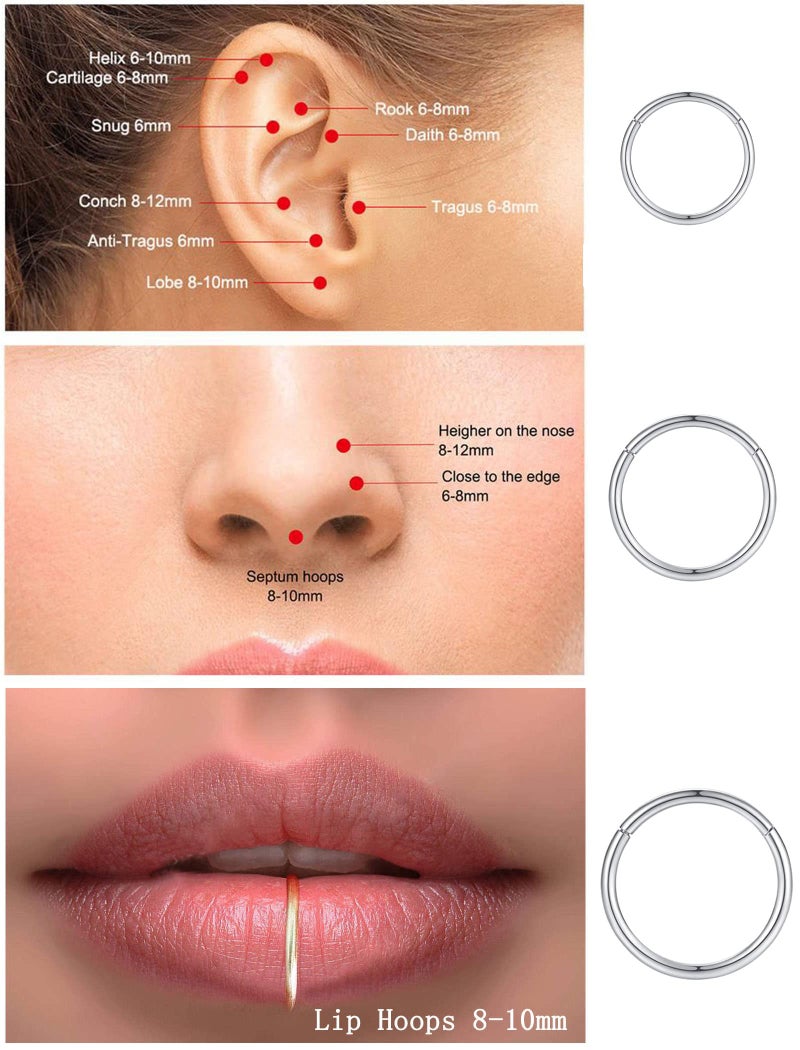 Earmark Silver Hoop Nose Ring 18G , Surgical Stainless Steel 18 Gauge Small Hinged Segment Nose Rings Septum Clicker Nostril Piercing Jewelry, Mini Endless Seamless Sleeper Hoops Tiny Thin Huggie Hoop Earrings Set for Cartilage Helix Daith Tragus (7/8/9mm) - Image 4