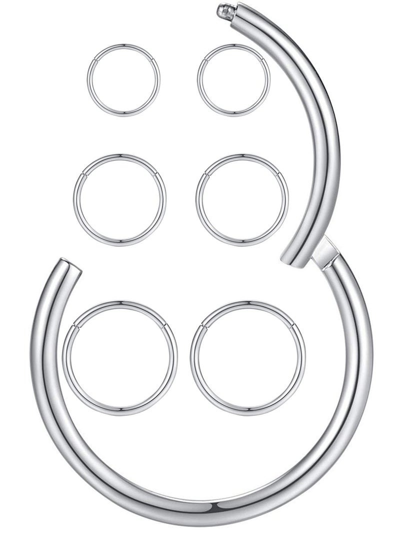 Earmark Silver Hoop Nose Ring 18G , Surgical Stainless Steel 18 Gauge Small Hinged Segment Nose Rings Septum Clicker Nostril Piercing Jewelry, Mini Endless Seamless Sleeper Hoops Tiny Thin Huggie Hoop Earrings Set for Cartilage Helix Daith Tragus (7/8/9mm) - Image 1