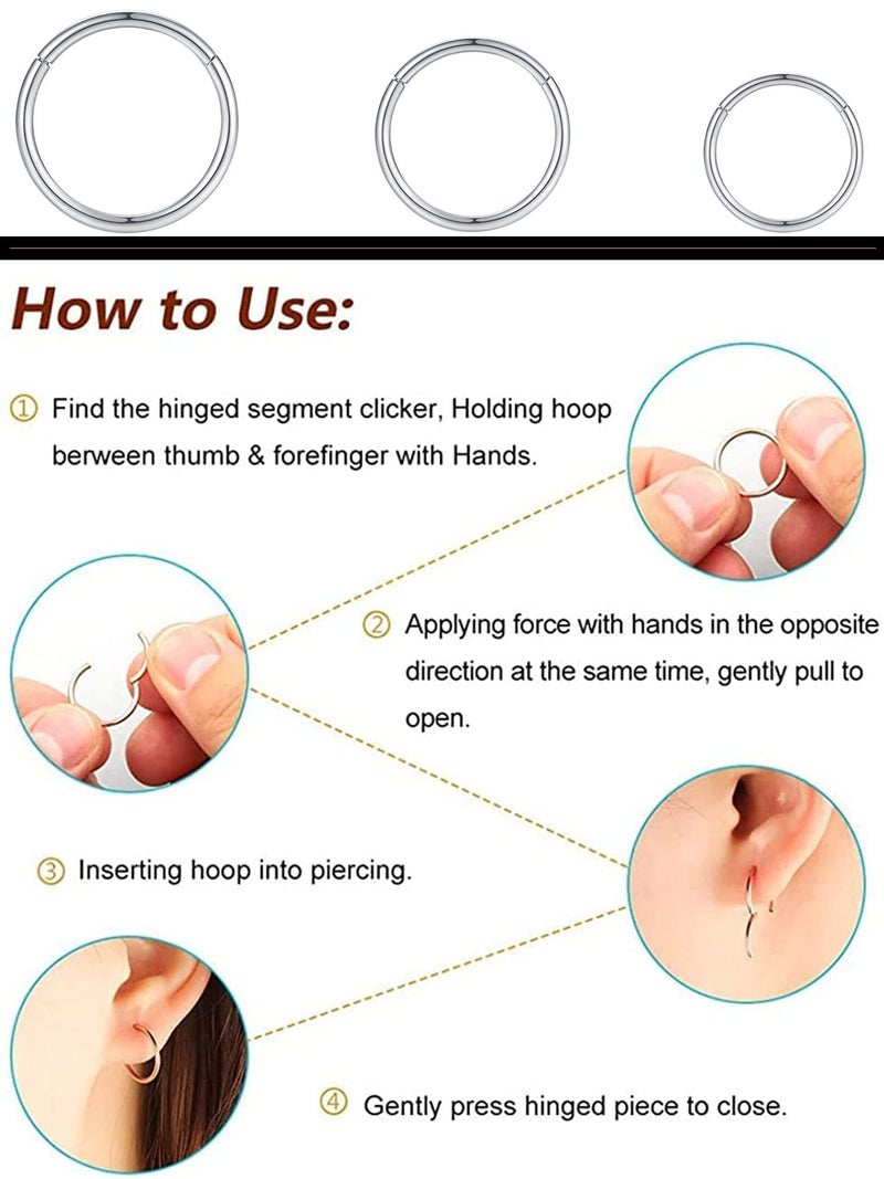 Earmark Silver Hoop Nose Ring 18G , Surgical Stainless Steel 18 Gauge Small Hinged Segment Nose Rings Septum Clicker Nostril Piercing Jewelry, Mini Endless Seamless Sleeper Hoops Tiny Thin Huggie Hoop Earrings Set for Cartilage Helix Daith Tragus (7/8/9mm) - Image 5