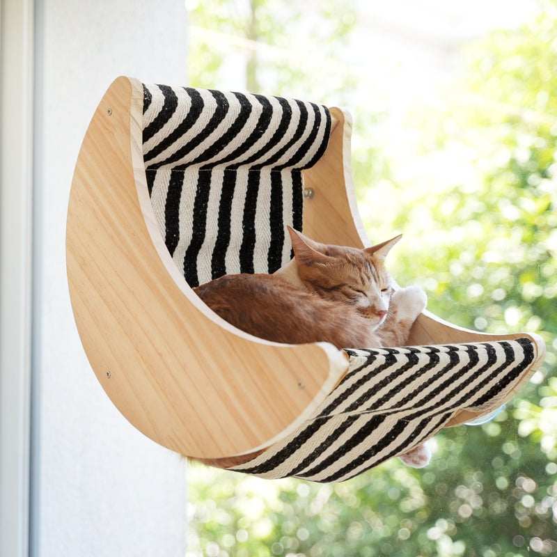 Window Cat Beds for Indoor Cats Perches Moon Shelves Mounted with Strong Suction Cups Cat Window Seat for Sleep and Watch BirdsStripe