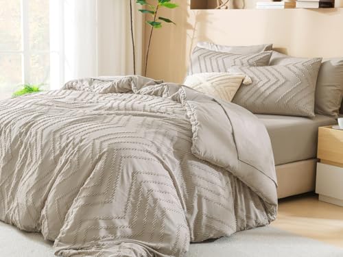 Litanika Queen Comforter Set with Sheets Beige - 7 Pieces Bed in a Bag Queen Chevron Tufted Complete Bedding Sets with Comforter, Sheets, Pillowcases & Shams - Image 2