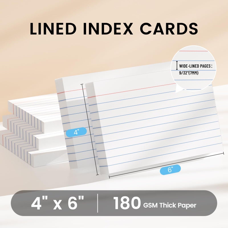 Ciphyfee Index Cards 4x6, 200 Sheets, Ruled White Flash Cards for Effective Studying and Note-Taking, Premium Note Cards, Essential School Supplies for College & Office, Home Organization & Study Supplies - Image 2