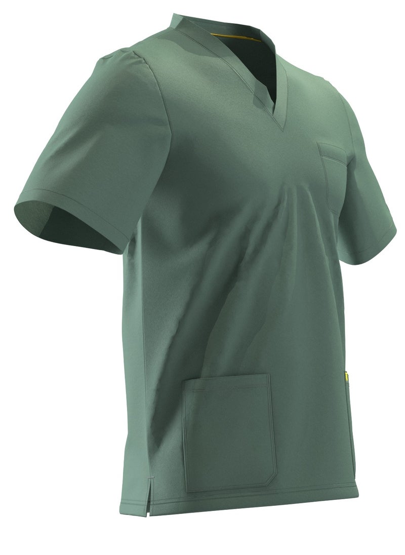 Doctor - Scrub Comfortable Olive Lycra fabric with many pockets is meticulously crafted to retain its color without fading with repeated washing - Image 1