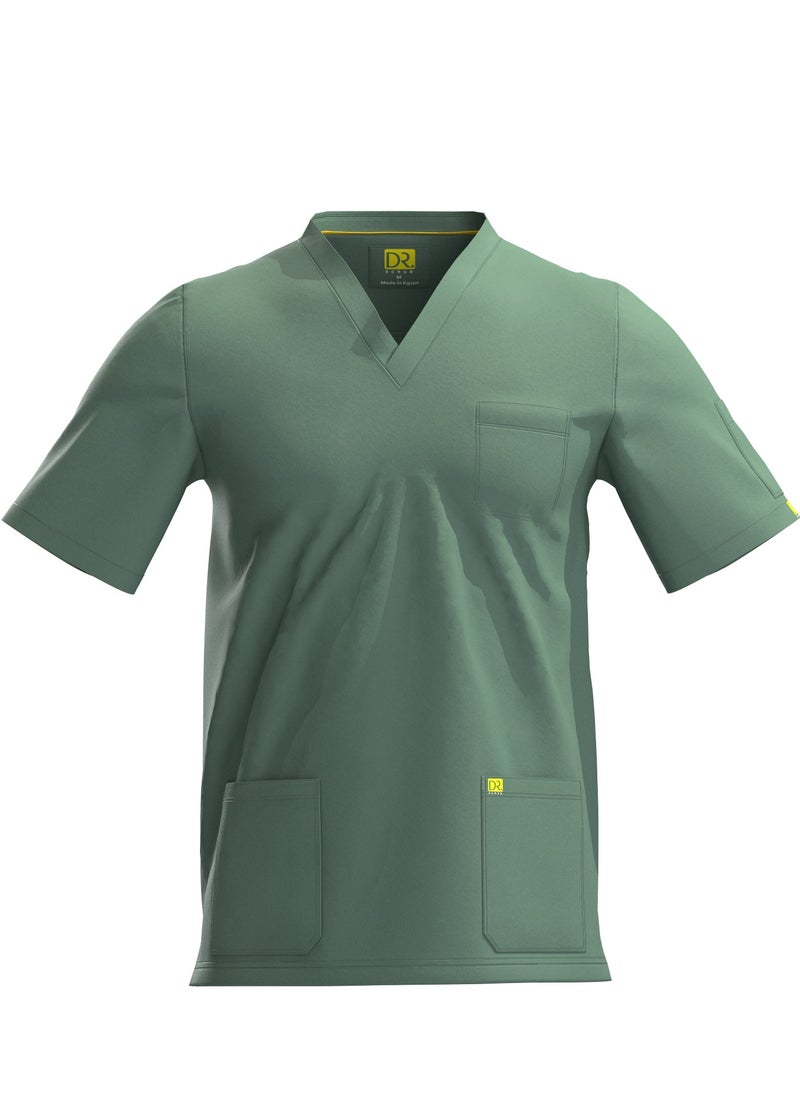 Doctor - Scrub Comfortable Olive Lycra fabric with many pockets is meticulously crafted to retain its color without fading with repeated washing - Image 1