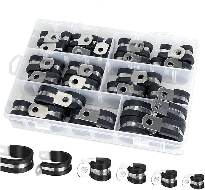 مشابك الكابلات 42 قطعة مجموعة متنوعة من الفولاذ المقاوم للصدأ بـ 6 أحجام لتثبيت أسلاك السيارات والأنابيب والأنابيب والكابلات 4 مجموعات - Image 1
