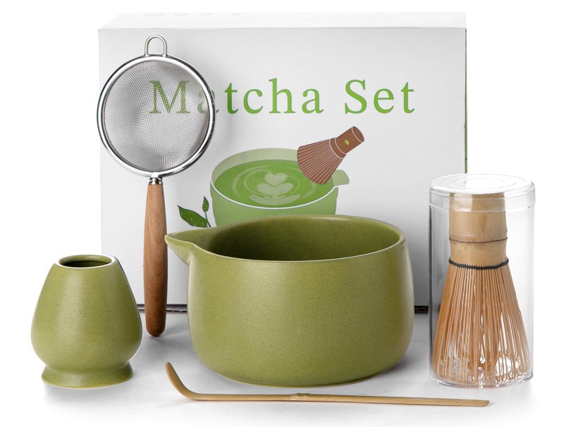 Jardin Tesoro 20OZ Matcha Whisk Set - 5PCS Japanese Tea Set Includes Matcha Bowl with Spout, Bamboo Whisk with Ceramic Holder, Bamboo Scoop and Sifter, Matcha Kit for Ceremony, Gift for Matcha Lovers (Matcha Green) - Image 1