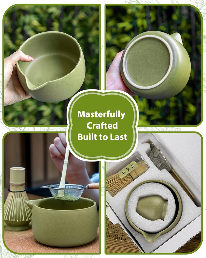 Jardin Tesoro 20OZ Matcha Whisk Set - 5PCS Japanese Tea Set Includes Matcha Bowl with Spout, Bamboo Whisk with Ceramic Holder, Bamboo Scoop and Sifter, Matcha Kit for Ceremony, Gift for Matcha Lovers (Matcha Green) - Image 3