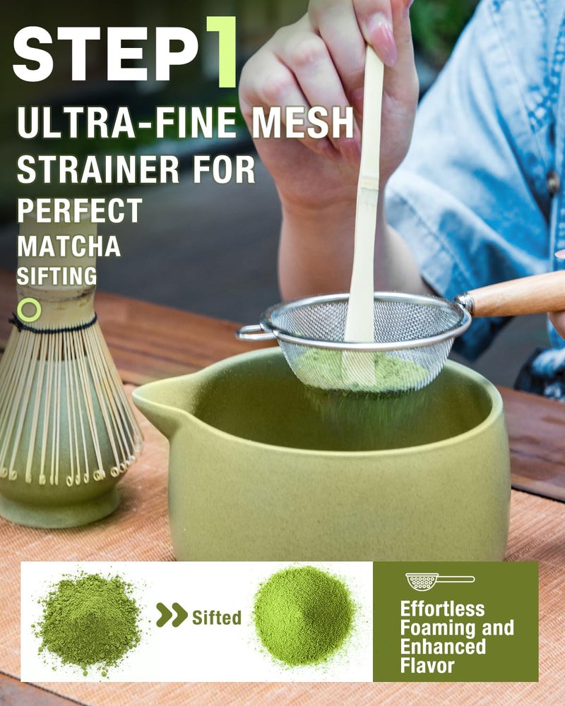 Jardin Tesoro 20OZ Matcha Whisk Set - 5PCS Japanese Tea Set Includes Matcha Bowl with Spout, Bamboo Whisk with Ceramic Holder, Bamboo Scoop and Sifter, Matcha Kit for Ceremony, Gift for Matcha Lovers (Matcha Green) - Image 5