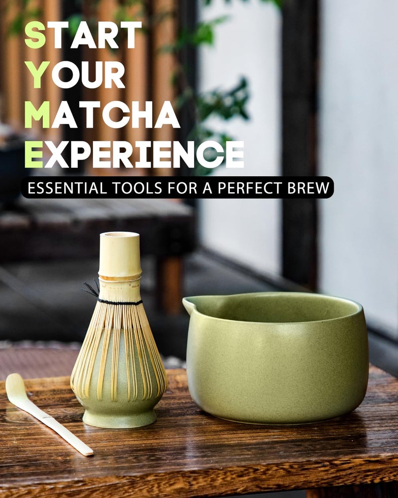 Jardin Tesoro 20OZ Matcha Whisk Set - 5PCS Japanese Tea Set Includes Matcha Bowl with Spout, Bamboo Whisk with Ceramic Holder, Bamboo Scoop and Sifter, Matcha Kit for Ceremony, Gift for Matcha Lovers (Matcha Green) - Image 4