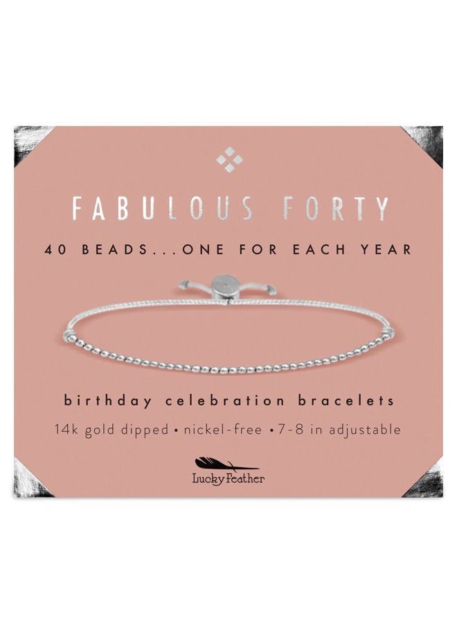 Lucky Feather 40th Birthday Gifts for Women, 14K Gold Dipped Beads Bracelet on Adjustable 7"- 8" Cord - Perfect 40th Birthday Gift Ideas for Her, Metal - Image 1
