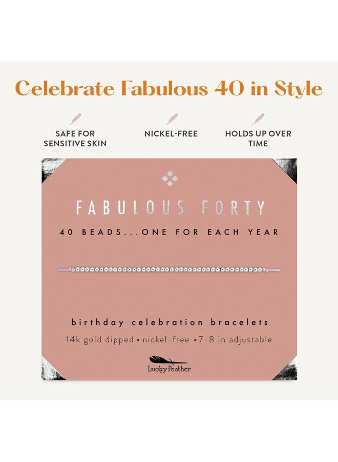 Lucky Feather 40th Birthday Gifts for Women, 14K Gold Dipped Beads Bracelet on Adjustable 7"- 8" Cord - Perfect 40th Birthday Gift Ideas for Her, Metal - Image 4
