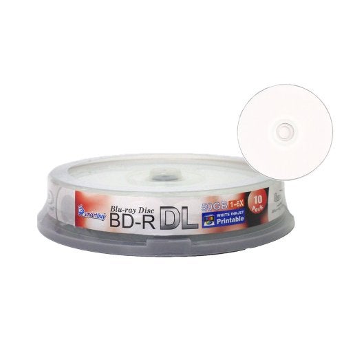 Smartbuy 50gb 6X Blu-ray Bd-r Dl Dual Layer Blank White Inkjet Printable Recordable Media Disc Spindle (10-Disc) - Image 1