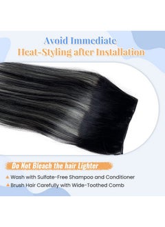 Smartinnov Hand Tied Weft Hair Extensions Balayage Sew In Hair Black To Silver 24 Inch 120G Ombre Sew In Hair Extensions Double Weft Real Human Hair Bundles Silky Straight Hair Pieces Silver Highlight For Women  - Image 5